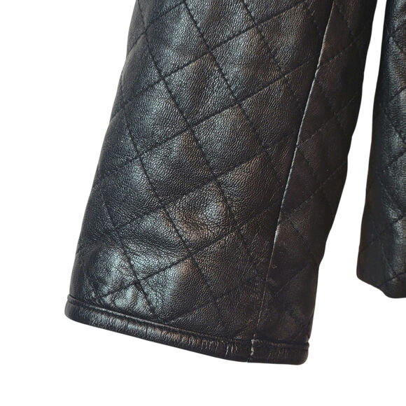 SIENA Black Genuine Leather Jacket Button Down Front Quilted Classic Chic 10 - Picture 7 of 16